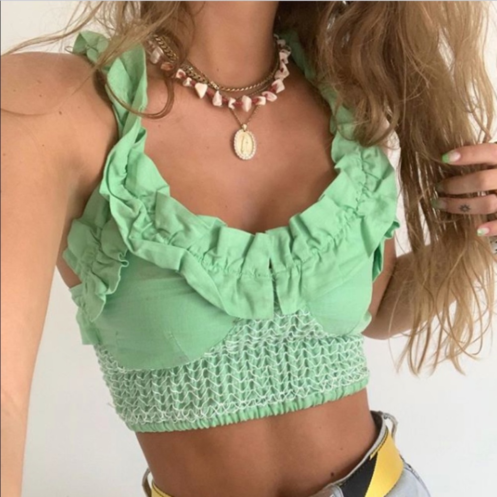 House of Sunny Green / White Ruffle Tank Top - Picture 2 of 4